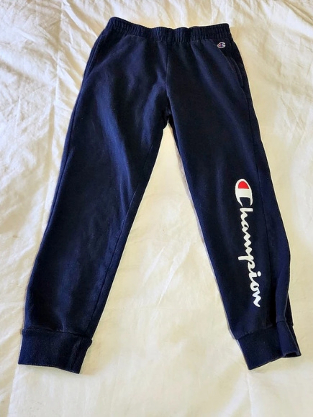 Champion Boys Script Logo Fleece Joggers Blue Waist Medium